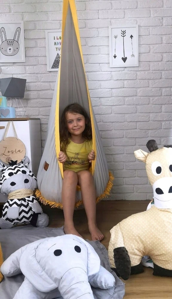 La Luli pilkas kabantis krėslas-kokonas gandralizdis sūpynės su pagalvių rinkiniu xxl
