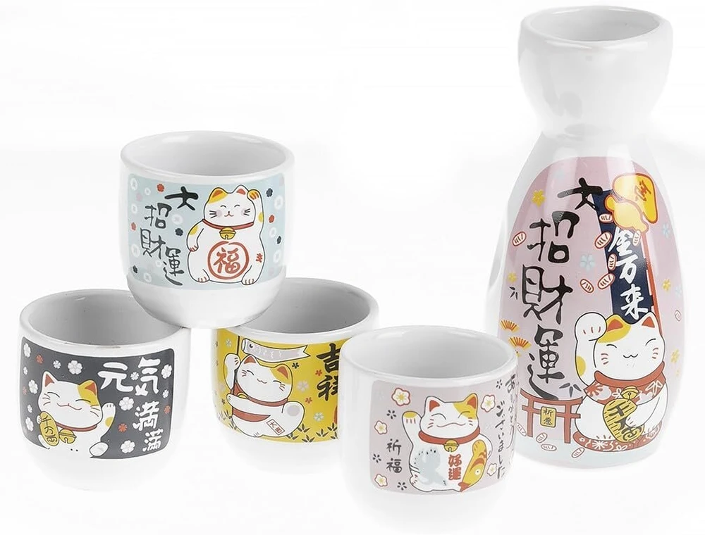 Lachineuse Sake-service Maneki Neko daugiaspalvis grafinas 12.5 cm puodelis 4.5 x 4.5 cm