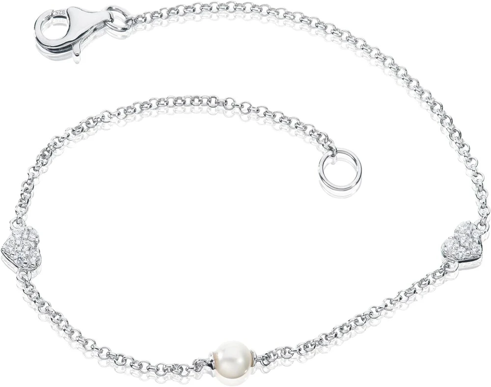 Laikrodis Eye Candy 2vnaecjbr0108 moteriška apyrankė, 925 sidabras, padengta rodžiu, širdelės pakabukas ir kultivuotas perlas, 18.5 cm, vienas dydis, sidabras, be brangakmenių