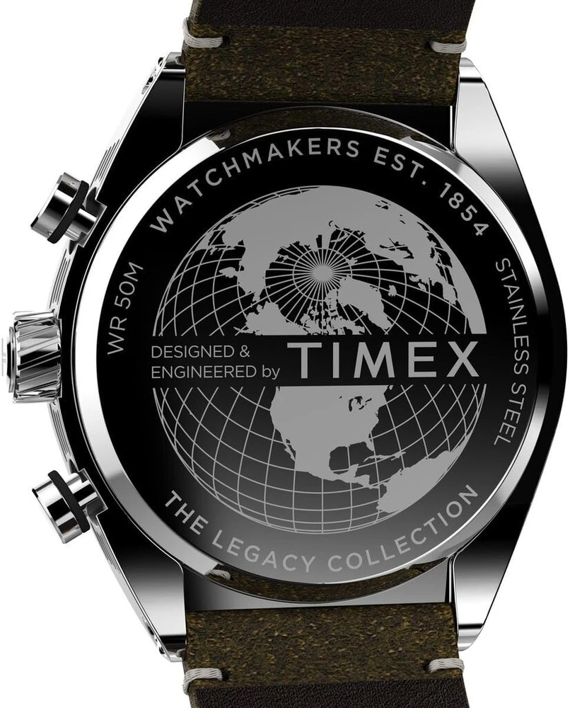 Laikrodis Timex vyriškas chronografas Legacy Tonneau Chrono, rudas, apyrankė.
