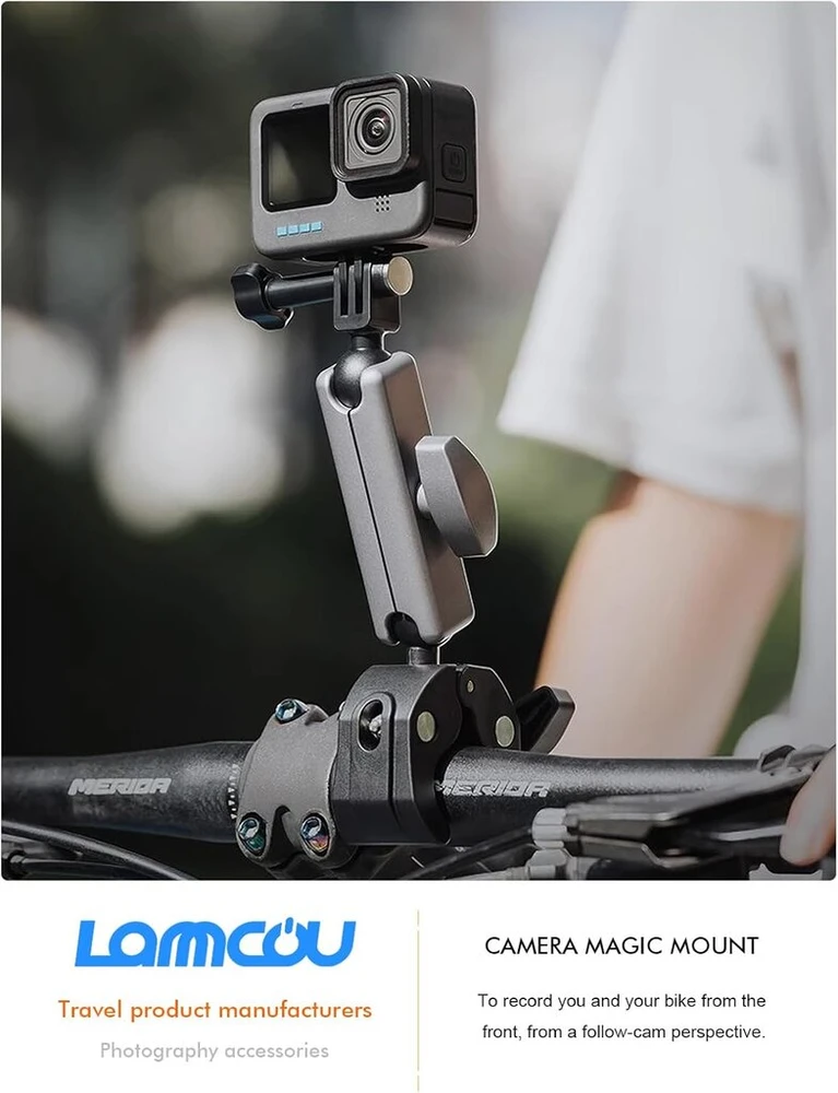 Lammcou Go Pro motociklo laikiklis, aliumininis nematomas veiksmo kameros dviračio vairo laikiklis su dviguba 360° besisukančia rutuline galvute, dviračio vairo laikiklis, skirtas Insta-360 X3 Go 3 Hero 13 12 11 10
