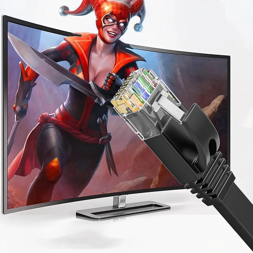 Lan kabelis, 15 metrų, cat 6, plokščias tinklo kabelis, 15 m, didelės spartos juodas ethernet kabelis, rj45 kabelis, plonas interneto kabelis, 1 gbps patch kabelis, gigabitinis lan kabelio ilgintuvas maršrutizatoriui