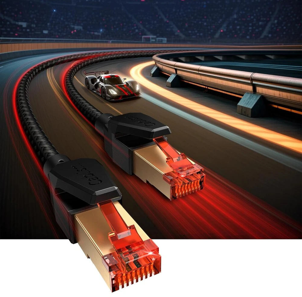 Lan kabelis Cat 8, 3m, 40 Gbps, 2000 Mhz, juodas nailoninis apvalkalas