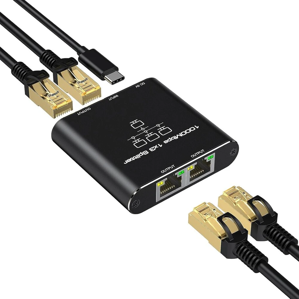 Lan skirstytuvas 1 į 3 1000 mbps išvestis, lan jungiklis aliuminio tinklo jungiklis 3 prievadų lan skirstytuvas gigabitinis ethernet jungiklis su usb-c maitinimo kabeliu rj45 / interneto skirstytuvas kompiuteriui, maršrutizatoriui, televizoriaus priedėliu