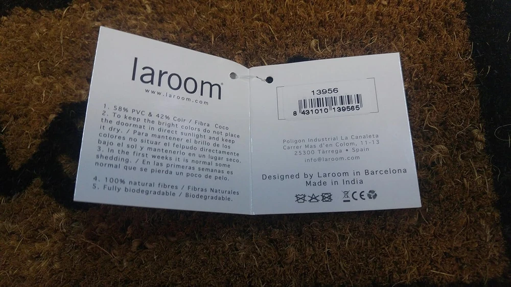 Laroom durų kilimėlis design vietato entrare di ugly umore, džiutas ir neslystantis pagrindas, rudas, 40 x 70 x 1.8 cm