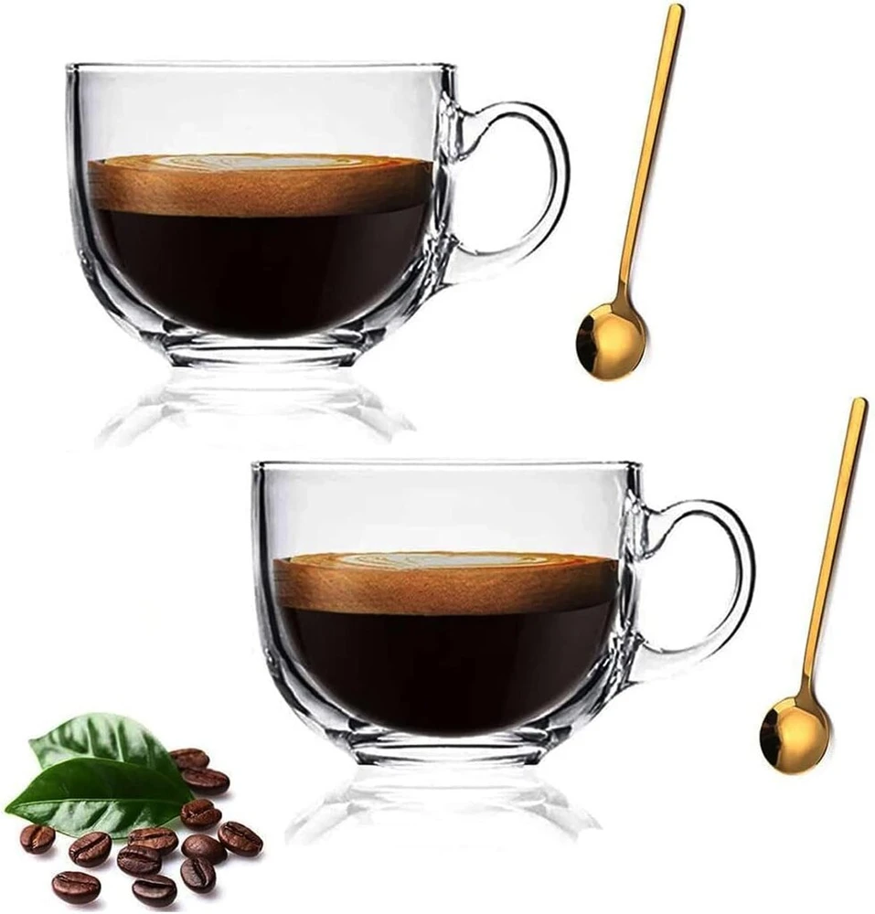 Latte macchiato stiklinių rinkinys, 2 vnt., 440 ml espresso puodelių rinkinys, kavos stiklinė, arbatos stiklinė su rankena latte, cappuccino, gėrimams, ledams, pienui