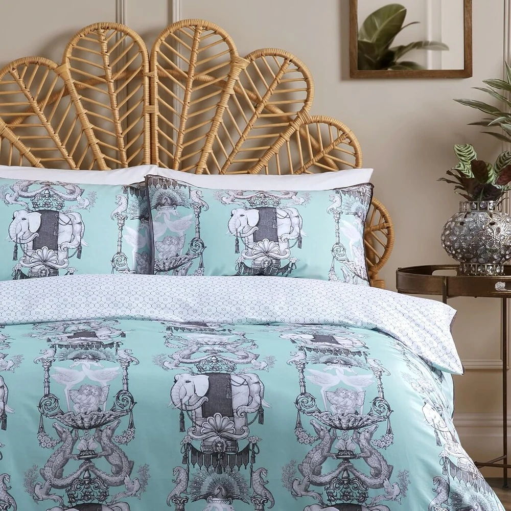 Laurence Llewelyn-bowen Indian Elephant Antklodės Užvalkalų Komplektas Super King Dydis (260x220cm) Minkštas 100% Medvilnės Satinas 2 Pagalvių Užvalkalai 200 Gijų Prabangus Patalynės Komplektas Dovanos Su Drambliais