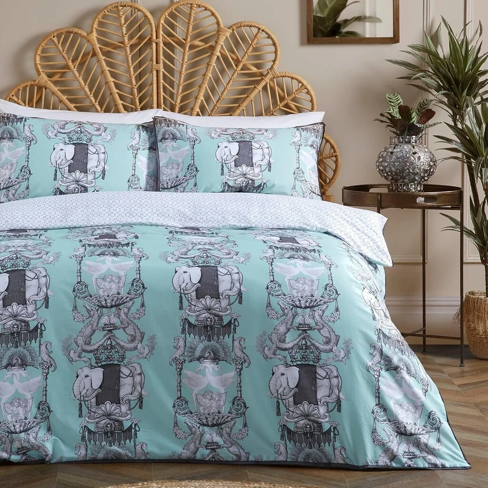 Laurence Llewelyn-bowen Indian Elephant Antklodės Užvalkalų Komplektas Super King Dydis (260x220cm) Minkštas 100% Medvilnės Satinas 2 Pagalvių Užvalkalai 200 Gijų Prabangus Patalynės Komplektas Dovanos Su Drambliais