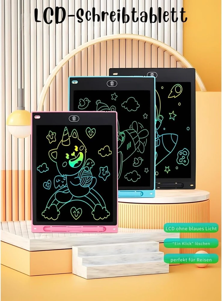Lcd rašymo planšetė, 12 colių, spalvotas ekranas, rašymo lenta, užrašai, piešimas, dovana vaikams, mokymasis, daugkartinio naudojimo, piešimas, nešiojama, planšetė, spalvota (mėlyna)