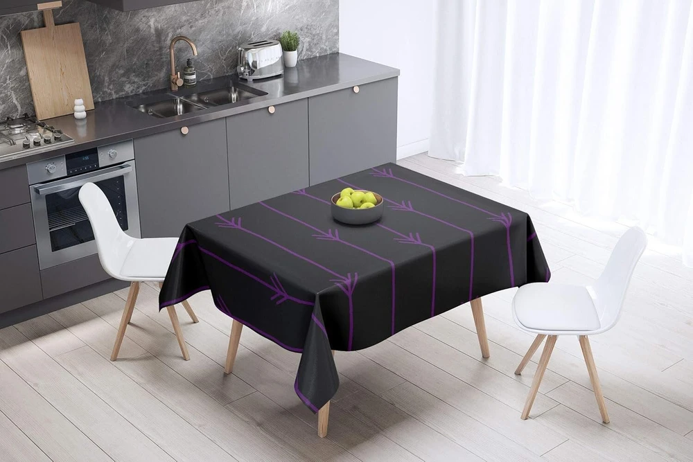 Le Jardin du Lin virtuvinė dekoratyvinė staltiesė violetinė juoda 140 x 140 cm - sukurta ir pagaminta Turkijoje