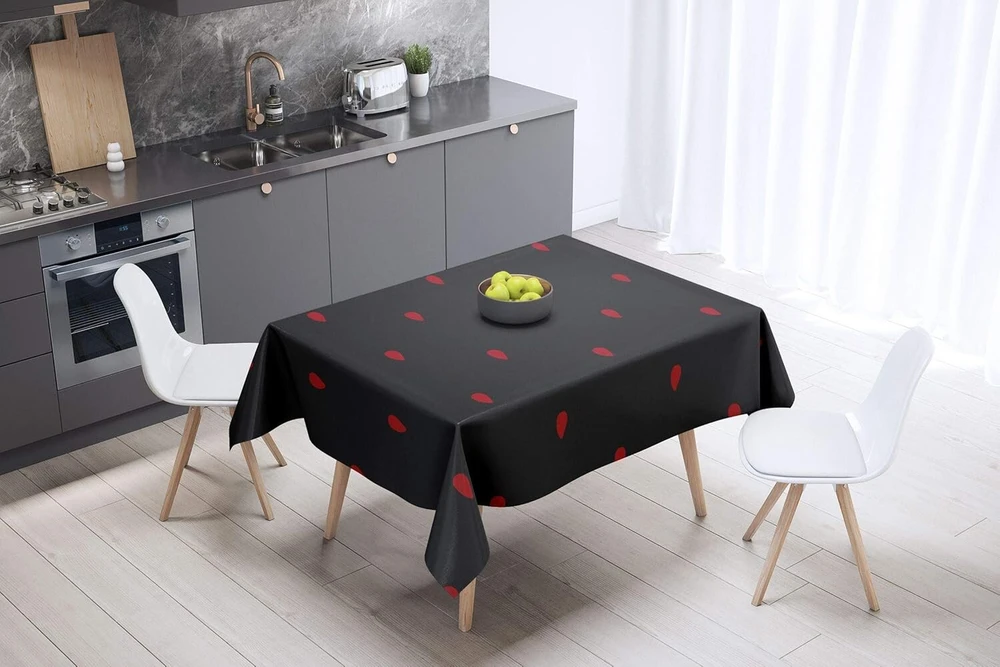 Le Jardin du Lin virtuvinė dekoratyvinė staltiesė raudona juoda 140 x 140 cm - sukurta ir pagaminta Turkijoje