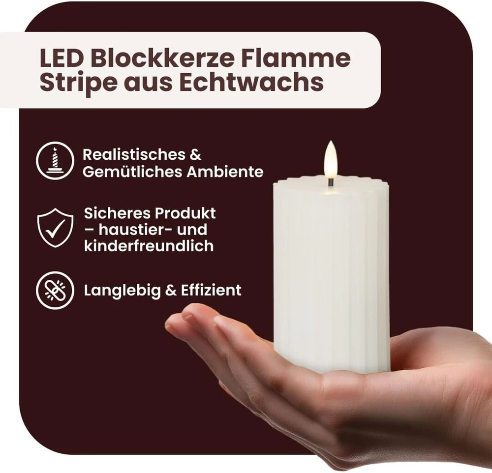 Led blokinis žvakės imitacija su liepsnos efektu, pagaminta iš vaško