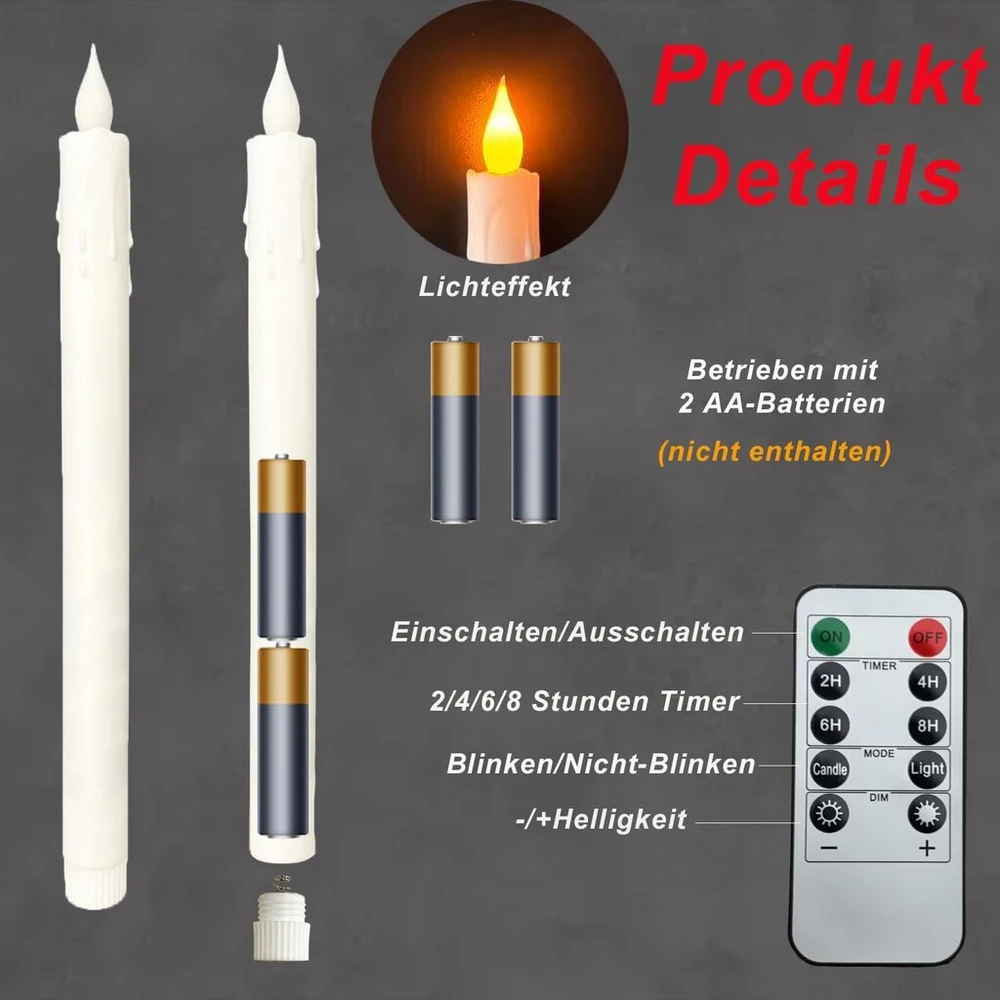 Led Kūginės Žvakės su Laikmačiu ir Nuotolinio Valdymo Pulteliu, 6 vnt.