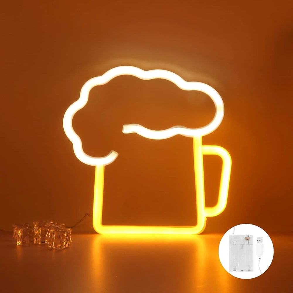 Led neoninis ženklas alus, led neoninė šviesa, neoninė 3d sienų dekoracija, maitinamas baterijomis arba usb baltas geltonas neoninis ženklas barui, pubui, naktiniam klubui, parduotuvei, kalėdų festivalio vakarėliui