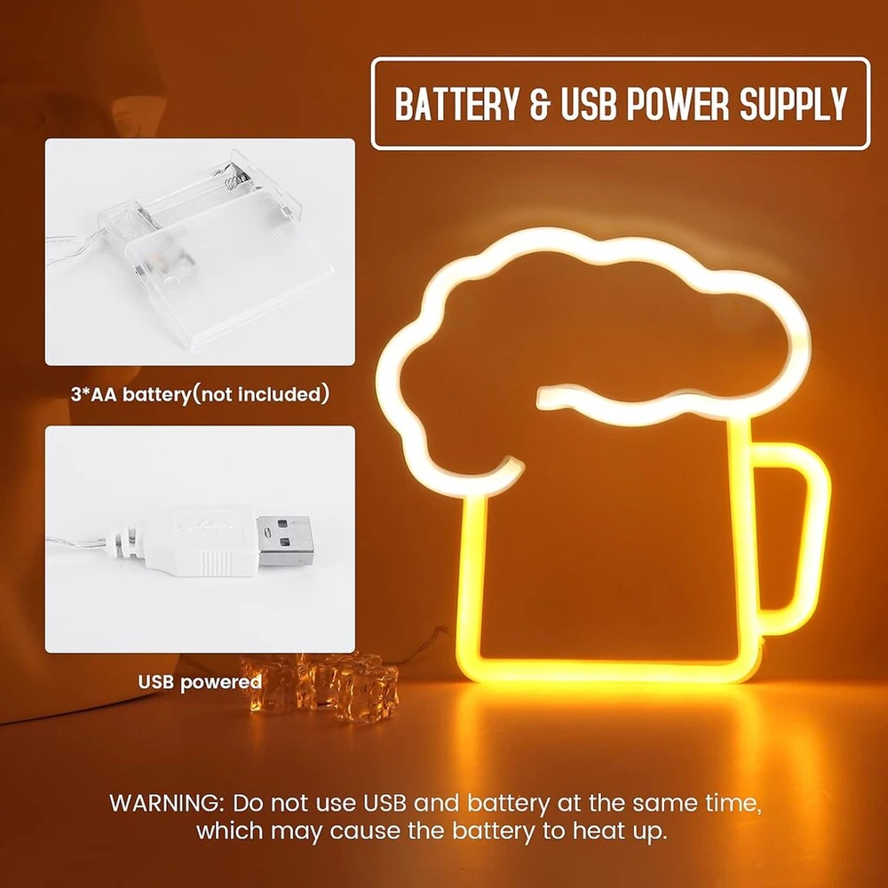 Led neoninis ženklas alus, led neoninė šviesa, neoninė 3d sienų dekoracija, maitinamas baterijomis arba usb baltas geltonas neoninis ženklas barui, pubui, naktiniam klubui, parduotuvei, kalėdų festivalio vakarėliui