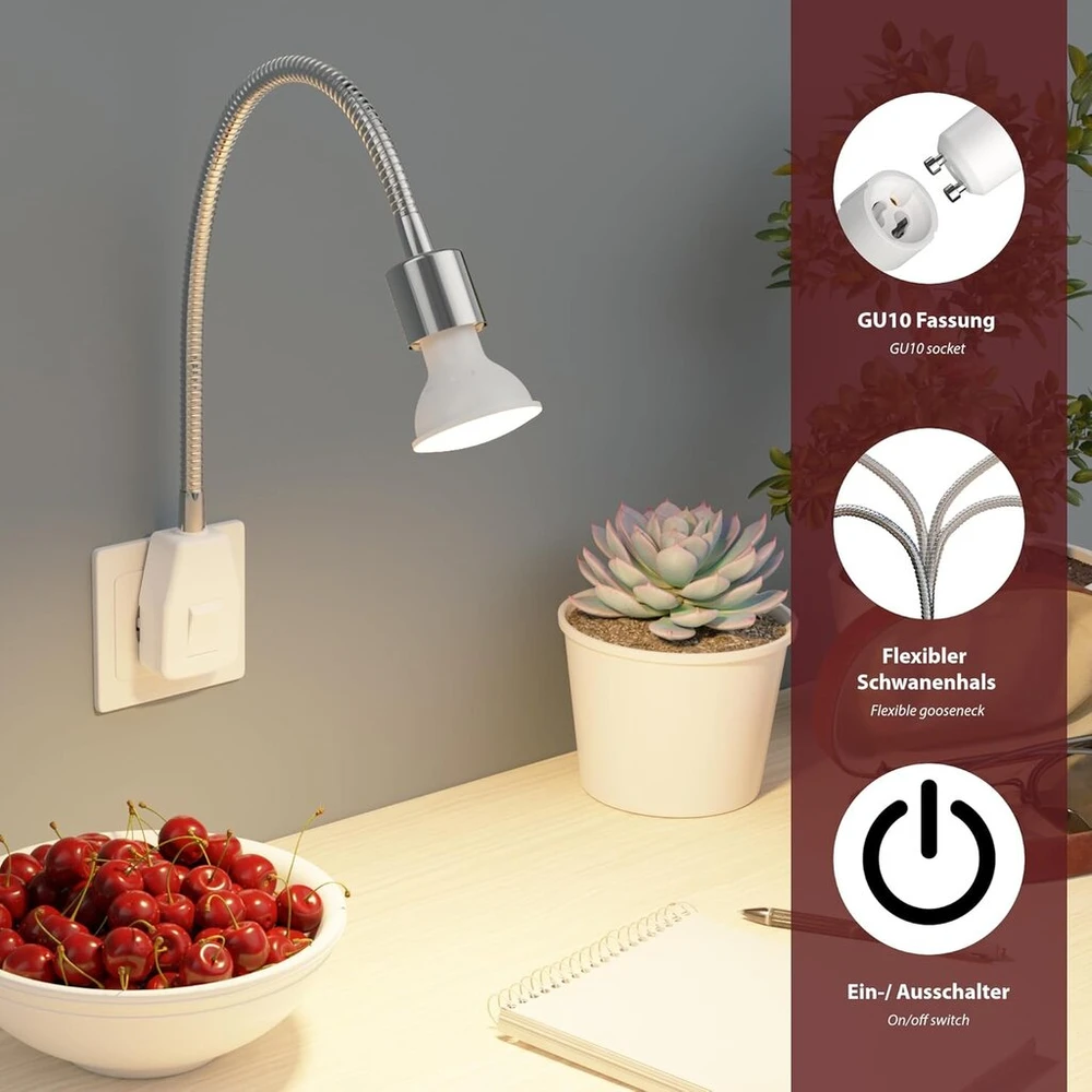 Ledscom.de Lesch Lempa su lizdu lanksčiu kakleliu skaitymui chromo / balta su Gu10 Led (šiltai balta, 7.6 W, po 1103 lm, 33°)