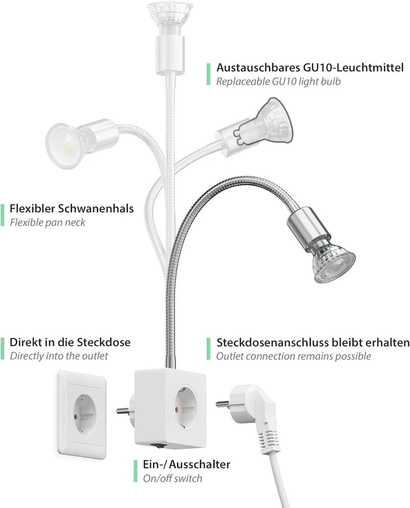 Ledscom.de lesch lizdinė lempa skaitymo lempa chromas / balta su gu10 led lempute 7 w 630 lm balta