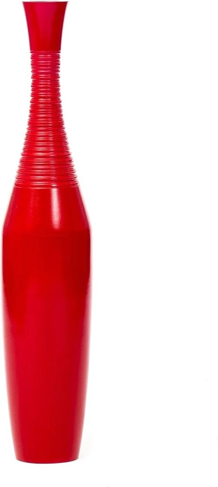 Leewadee didelė dekoratyvinė grindų vaza dekoratyvinėms šakoms, aukšta stovinti vaza pampų žolei, dizaino medinė vaza, 70 cm, raudona