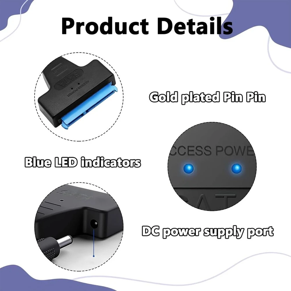 Leibochao usb 3.0 į sata adapteris, 5 gbps kabelis 2.5 colio hdd/ssd - palaiko windows xp/vista/7/8/10, mac os ir linux