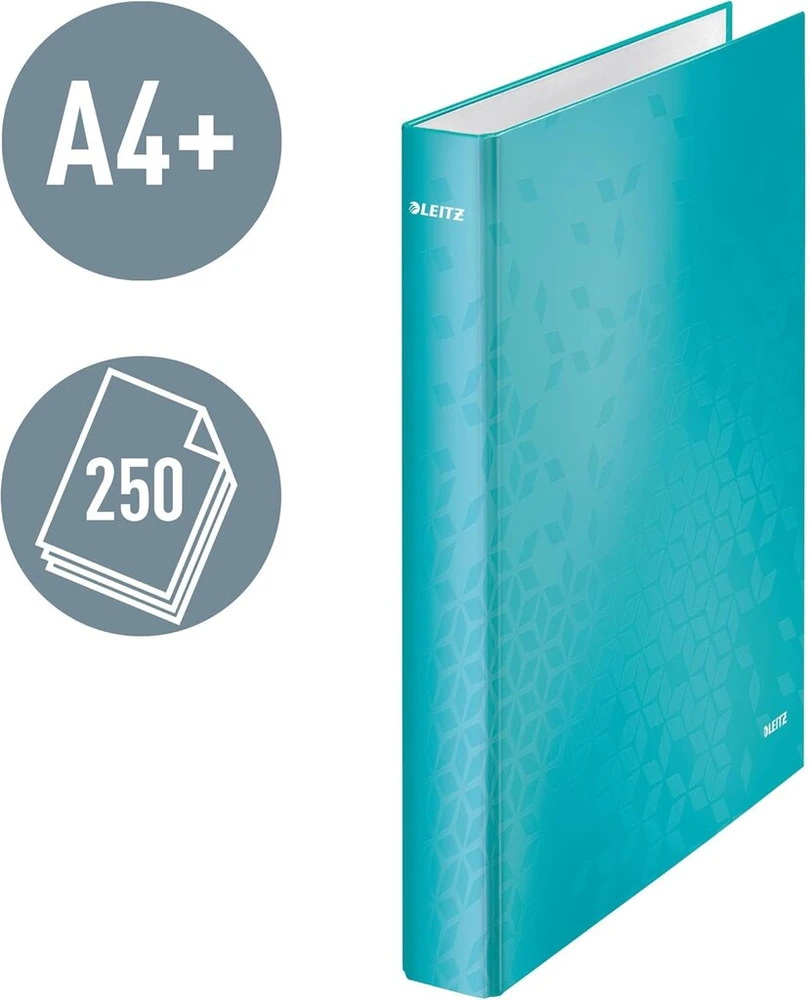 Leitz Wow 42410051 segtuvas su žiedais, A4, polipropilenas, 2 žiedai, 25 cm, ledinė mėlyna