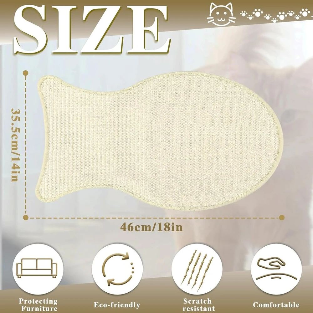 Lele life sizalio kačių draskymo kilimėlis, 49 x 35 cm, mielas žuvies formos kačių draskymo kilimėlis vidaus katėms su kabliuku, horizontalus kačių draskymo kilimėlis, kilimas, sienos, sofos, kampų apsauga