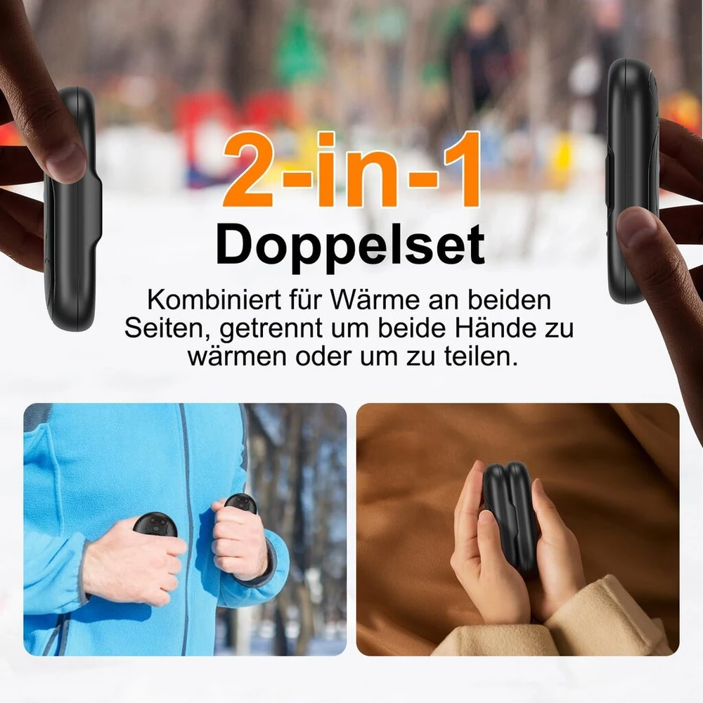 Lepwings elektrinis rankų šildytuvas, 2 vnt., 6000 Mah kišeninis šildytuvas, daugkartinio naudojimo su 3 režimais, 20 valandų ilgai išliekantis šildymas, nešiojamas Usb įkraunamas rankų šildytuvas žiemai lauke