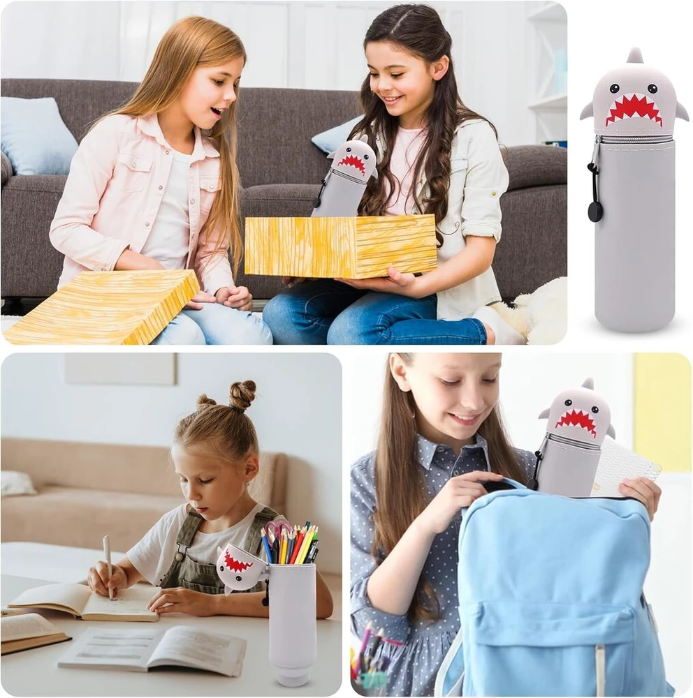 Lewbdf silikoninis penalas, minkšto silikono penalas, kawaii penalas, kawaii penalas, pastatomas penalas, rašiklių laikiklis mergaitėms berniukams, shark, kawaii penalas