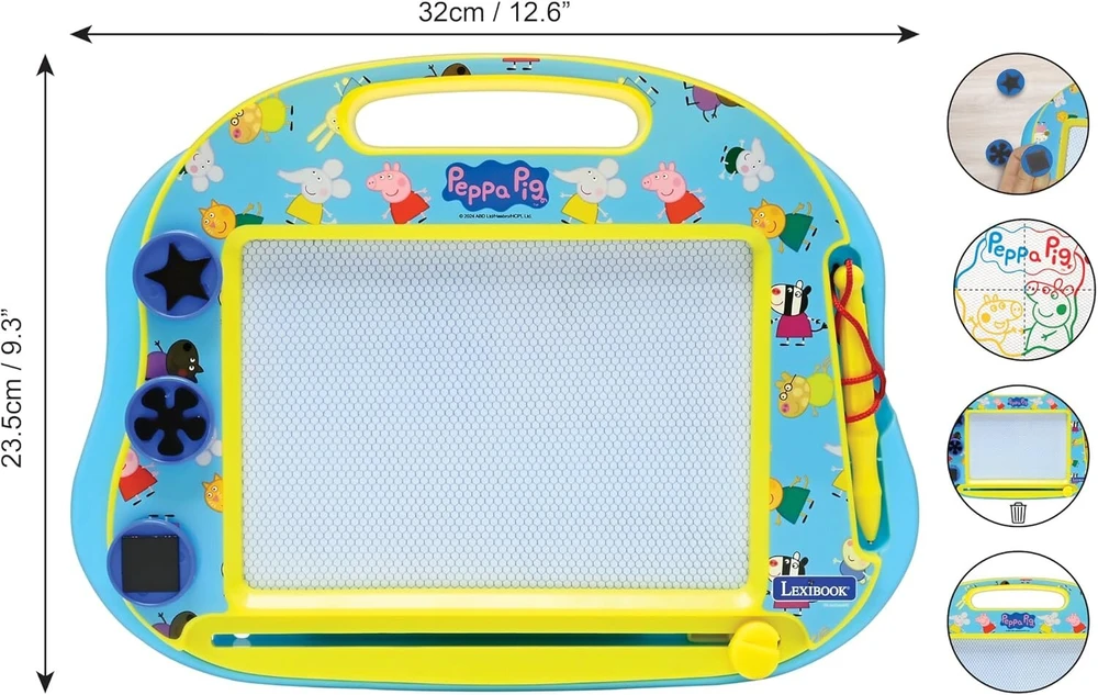 Lexibook, Peppa Pig daugiaspalvė magiška piešimo lenta, 3 magnetiniai antspaudai ir rašiklis, meninis ir kūrybinis žaislas spalvotam piešimui, mėlyna/geltona, Crpp550