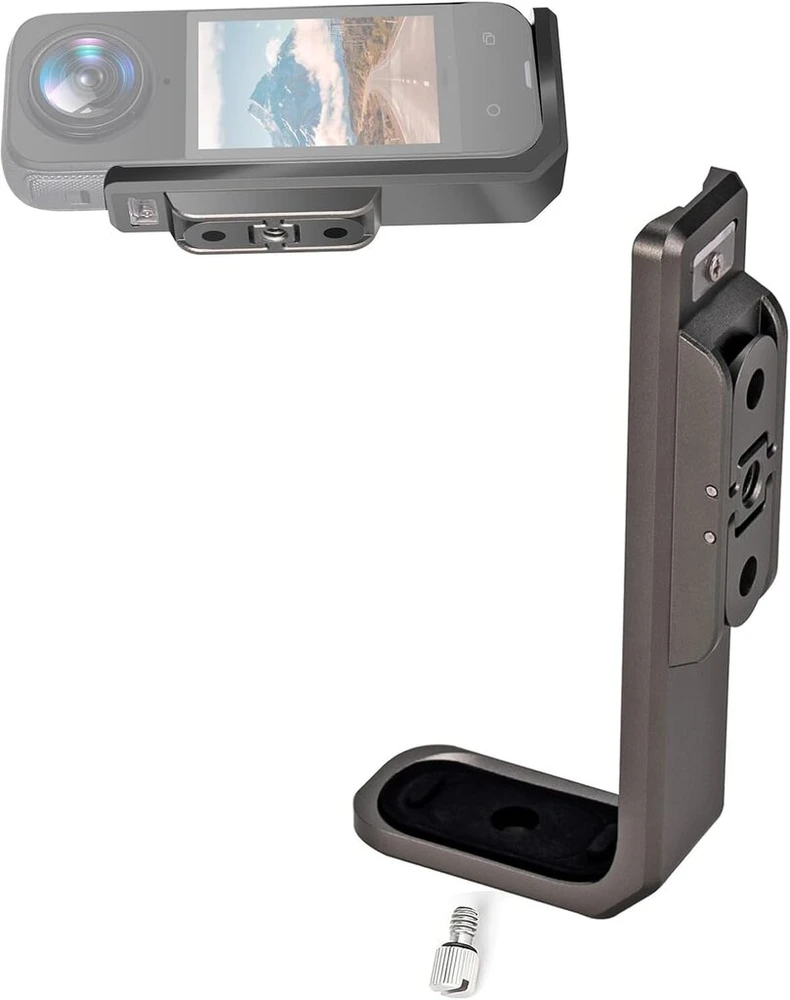Lichifit horizontalus laikiklis skirta insta360 x4 veiksmo kamerai, aliuminio lydinio l formos laikiklis, 90 laipsnių kryžminė atrama su 6,35 mm sriegio anga ir sulankstomu dviejų šakų sąsajos adapteriu