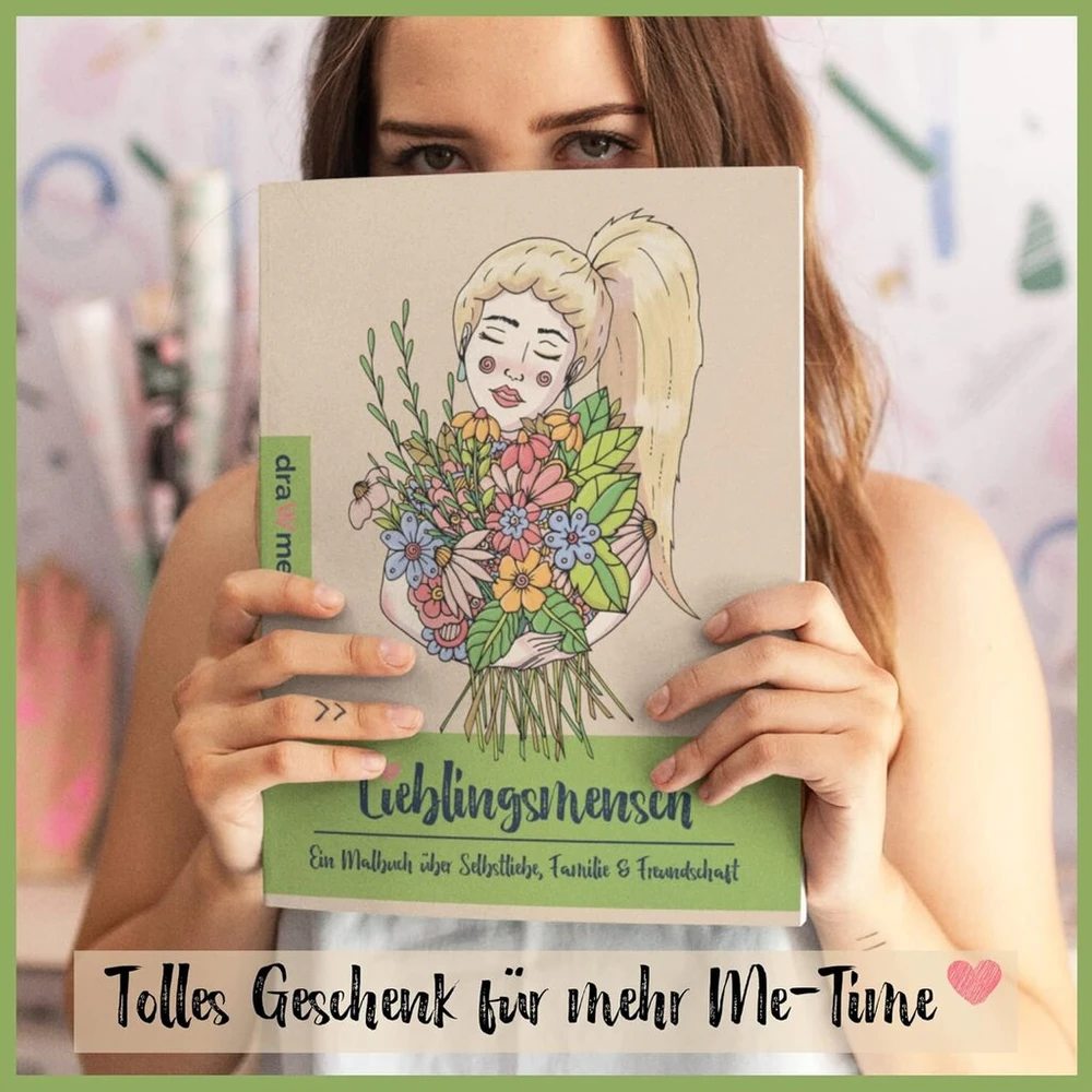 Lieblingsmensch prabangaus dizaino spalvinimo knyga suaugusiems, Drawmee - meilūs mandalai, gyvūnai, gėlės ir citatos - dovana nėščiai žmonai, geriausiai draugei, mamai - atsipalaidavimo ir sąmoningumo spalvinimo knyga