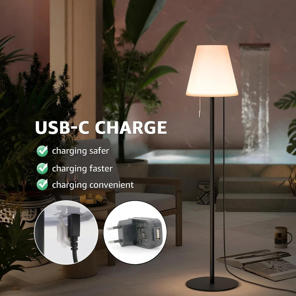 Light to Hope Led grindinė lempa, pritemdoma, Usb įkraunama lauko grindinė lempa, šiltai balta ir Rgb baterija, belaidės Led lempos Ip44 atsparios vandeniui laukui, terasoms, sodui (juoda, 100 cm)