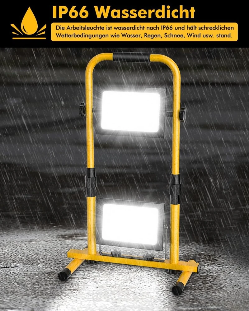 Lightasea led statybinis prožektorius 200 w 20000 lm led darbo lemputė 230 v su h formos stovu reguliuojama, ip66 atspari vandeniui statybvietės lempa led 6500 k šaltai balta su 3 m kabeliu ir kištuku dirbtuvėms