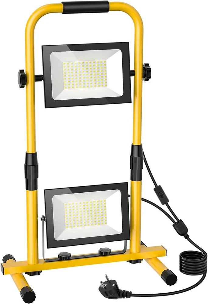 Lightasea led statybinis prožektorius 200 w 20000 lm led darbo lemputė 230 v su h formos stovu reguliuojama, ip66 atspari vandeniui statybvietės lempa led 6500 k šaltai balta su 3 m kabeliu ir kištuku dirbtuvėms