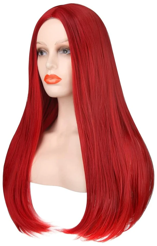 Likungou 60 cm raudonas perukas sally ilgi tiesūs sintetiniai plaukai moterims helovino košmaro cosplay perukai kostiumų aksesuarai
