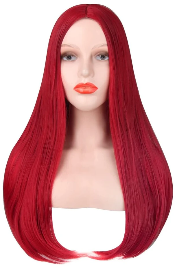 Likungou 60 cm raudonas perukas sally ilgi tiesūs sintetiniai plaukai moterims helovino košmaro cosplay perukai kostiumų aksesuarai
