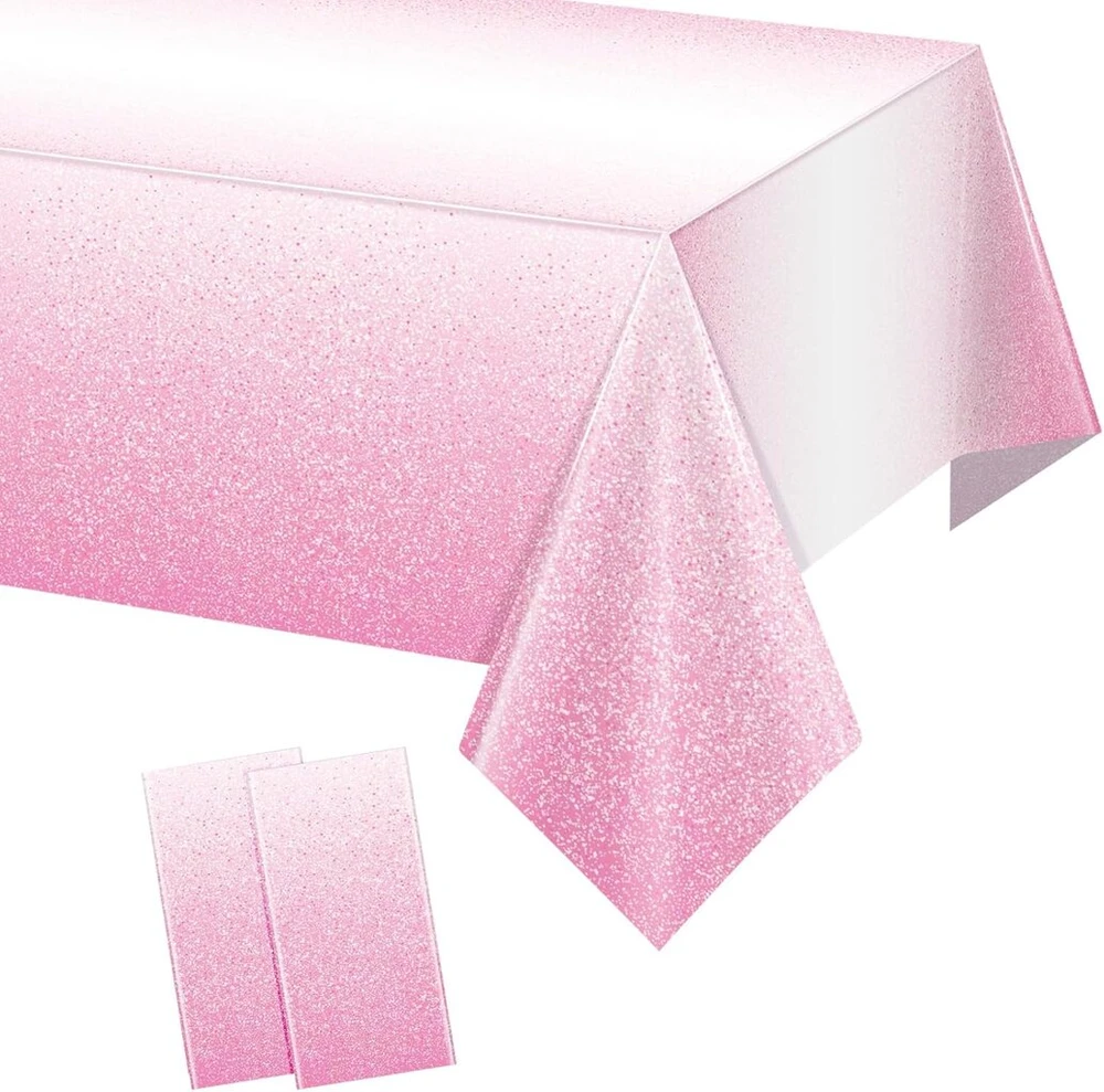Lilbitty 2 vnt. ombre rožinės plastikinės staltiesės vakarėliams, šviesiai rožinė staltiesė su purslais, vienkartinės pastelinės rožinės gradientinės staltiesės stačiakampiams stalams