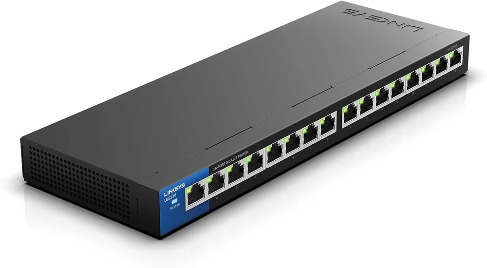 Šakotuvas Linksys Lgs116p-eu 16 prievadų nevaldomas gigabitinis tinklo jungiklis su 8 Poe+ prievadais ethernet skirstytuvas - iki 1000 mbps biurui ir namų ip stebėjimui - skirtas statyti ant stalo