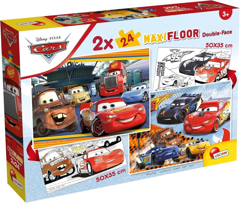 Liscianigiochi 91713 Maxifloor 2 x 24 Disney dvipusės dėlionės 2 x 12 dalių Cars