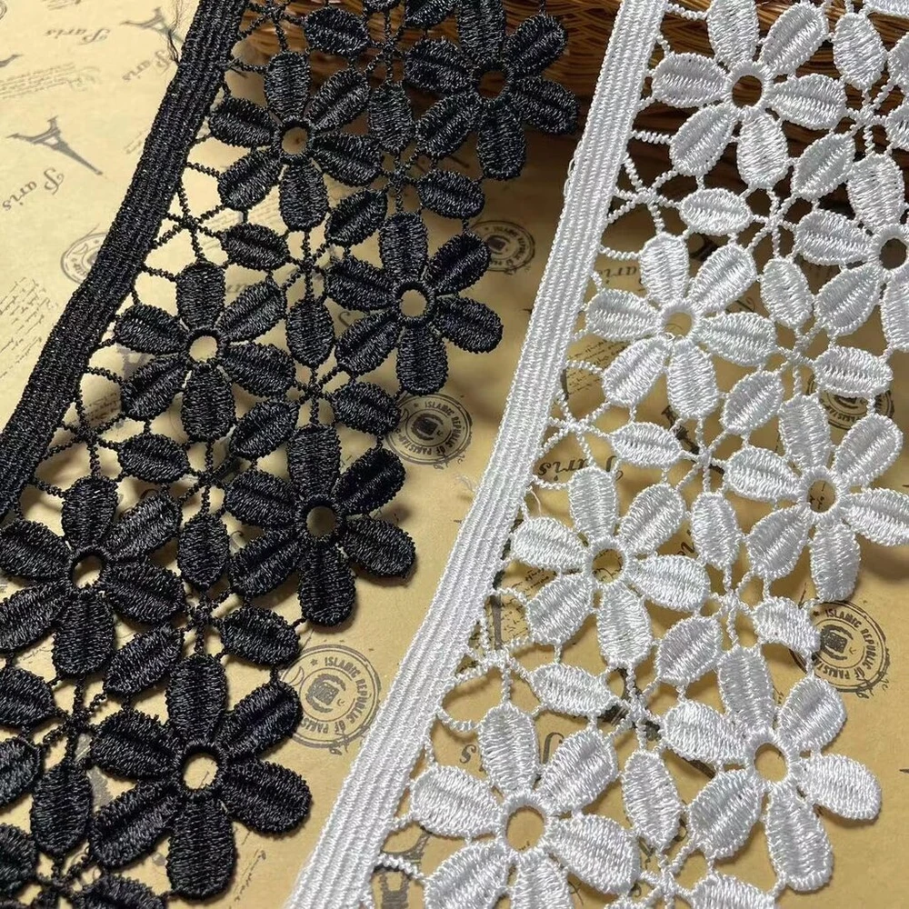 Little Lane Lace 8cm pločio snaigės nėrinys "neve Style Europea" su siuvinėtu nėriniu užuolaidoms, staltiesėms, užvalkalams, nuotakos "pasidaryk pats"/aksesuarams, 2 vnt., juodas