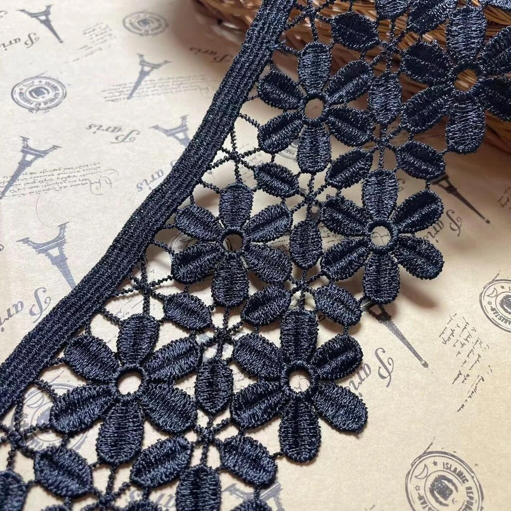 Little Lane Lace 8cm pločio snaigės nėrinys "neve Style Europea" su siuvinėtu nėriniu užuolaidoms, staltiesėms, užvalkalams, nuotakos "pasidaryk pats"/aksesuarams, 2 vnt., juodas