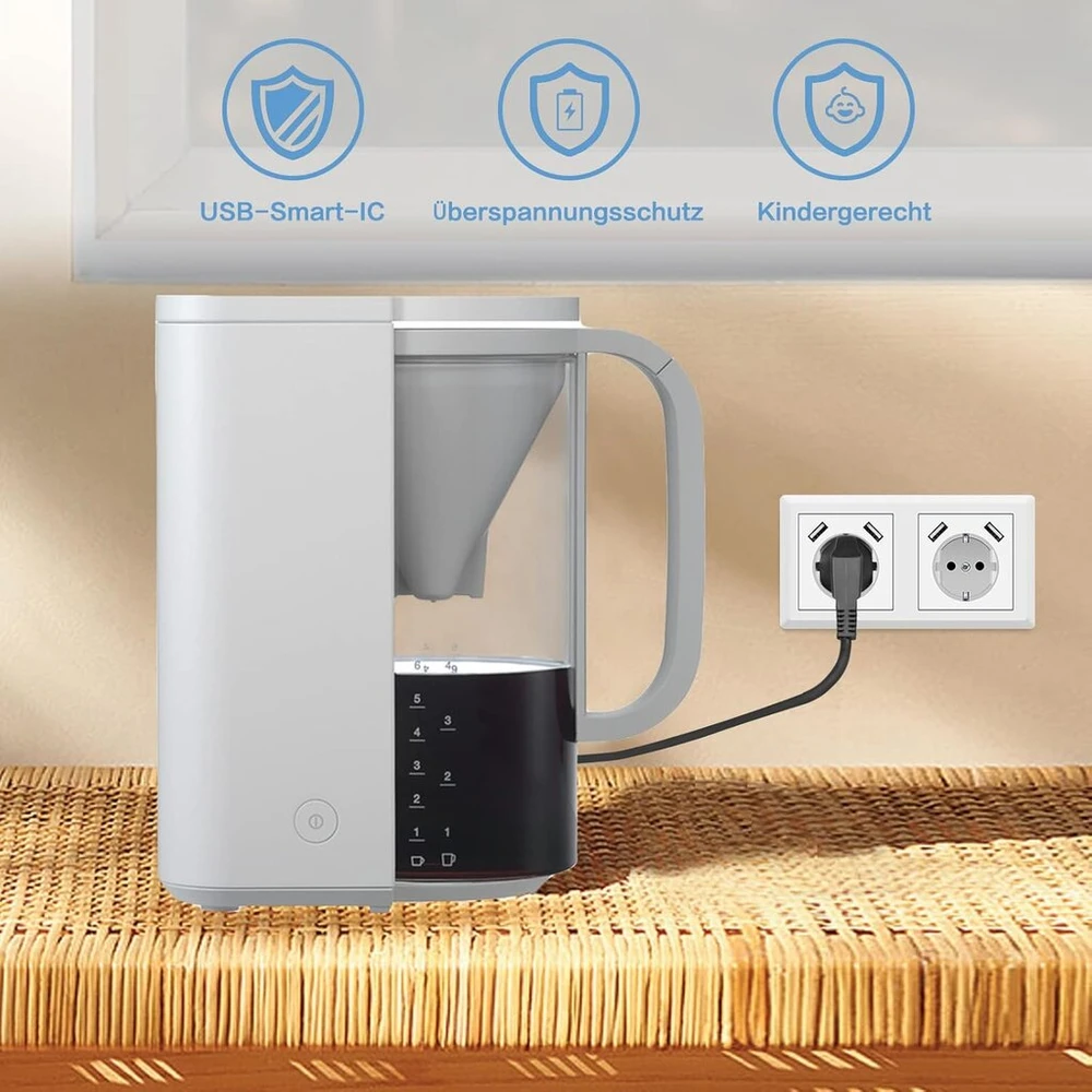 Lizdai su usb, (maks. 5 v 3.4 a) schuko lizdas usb įterptinė sistema 55 grynai balta blizgi sieninė rozetė tik 32 mm gylio (usb c baltas (3.4 a))