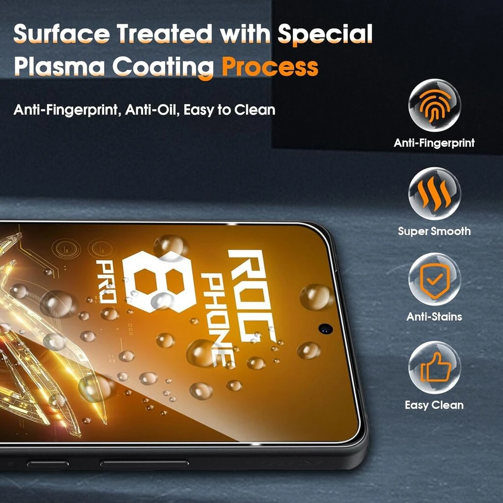 Locofun Ekrano apsauga, skirta Asus Rog Phone 8 / Rog Phone 8 Pro, grūdintas stiklas, 9h kietumo grūdinto stiklo plėvelė ir kameros apsaugos plėvelė [2+2 vnt.], apsauginė ekrano apsauga nuo įbrėžimų