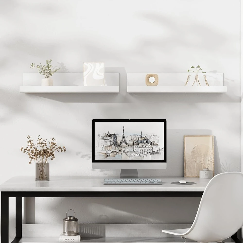 Loftplus sieninė lentyna, be gręžimo, 4 vnt. rinkinys, baltos akrilinės sieninės lentynos knygoms ir nuotraukoms, namų dekoravimui, plaukiojanti lentyna virtuvei, voniai, biurui, svetainei (32 x 10 x 8 cm)