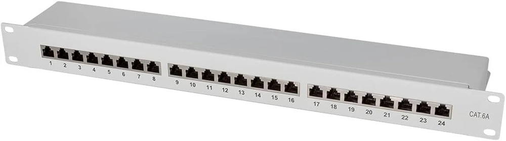 Logilink Professional Primeline patch panelis, 19 colių paskirstymo skydelis, Stp (ekranuotas) šviesiai pilkas 24 prievadų