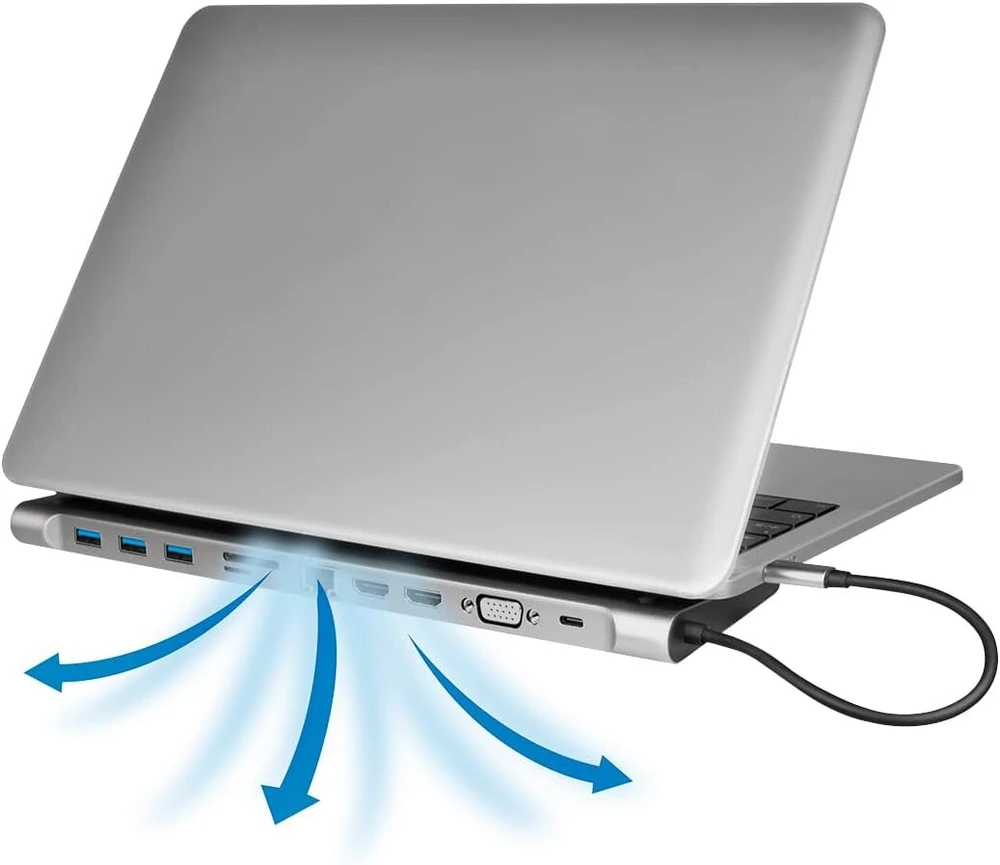 Logilink Ua0373 - Usb 3.2 (gen 1) dokas su 11 prievadų ir Pd (power Delivery) 100 W, 3 x Usb / 2 x Hdmi / 1 x Vga / 1 x kortelių skaitytuvas / 1 x Rj45 / 1 x 3.5 mm / juodas, sidabrinis