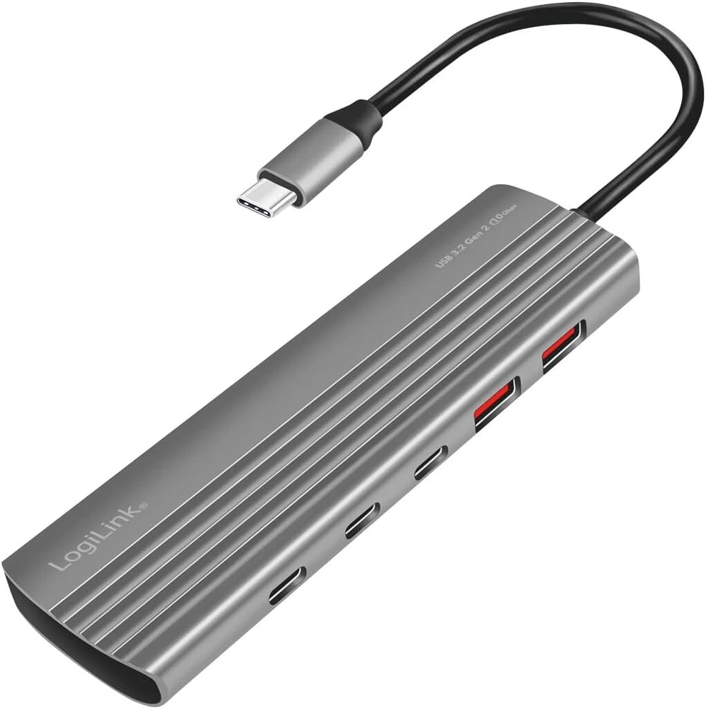 Logilink Ua0415 itin plonas Usb 3.2 Gen2 šakotuvas, 2 x Usb-a, 8 x Usb-c, su Pd (power Delivery), 100 W, pilka