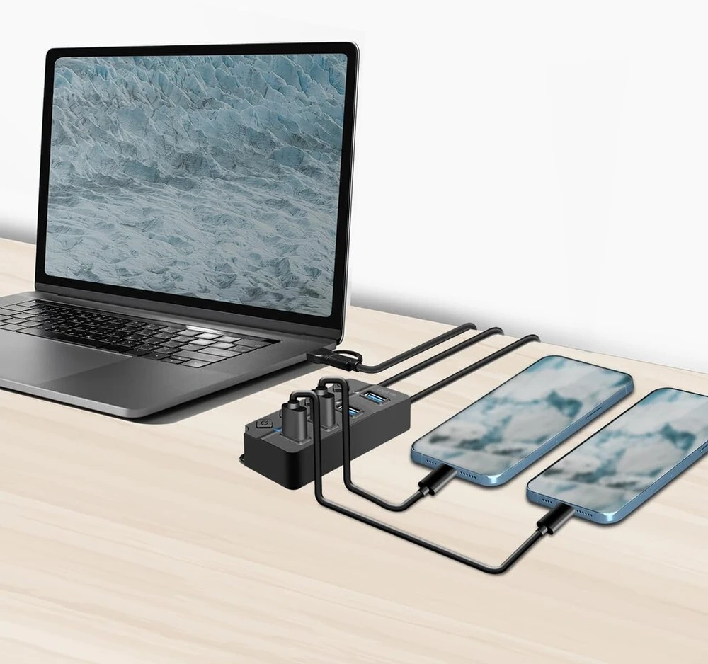 Logilink Ua0419 Usb 3.2 Gen1 šakotuvas su 4 prievadais ir įjungimo/išjungimo jungikliu (kiekvienam prievadui)