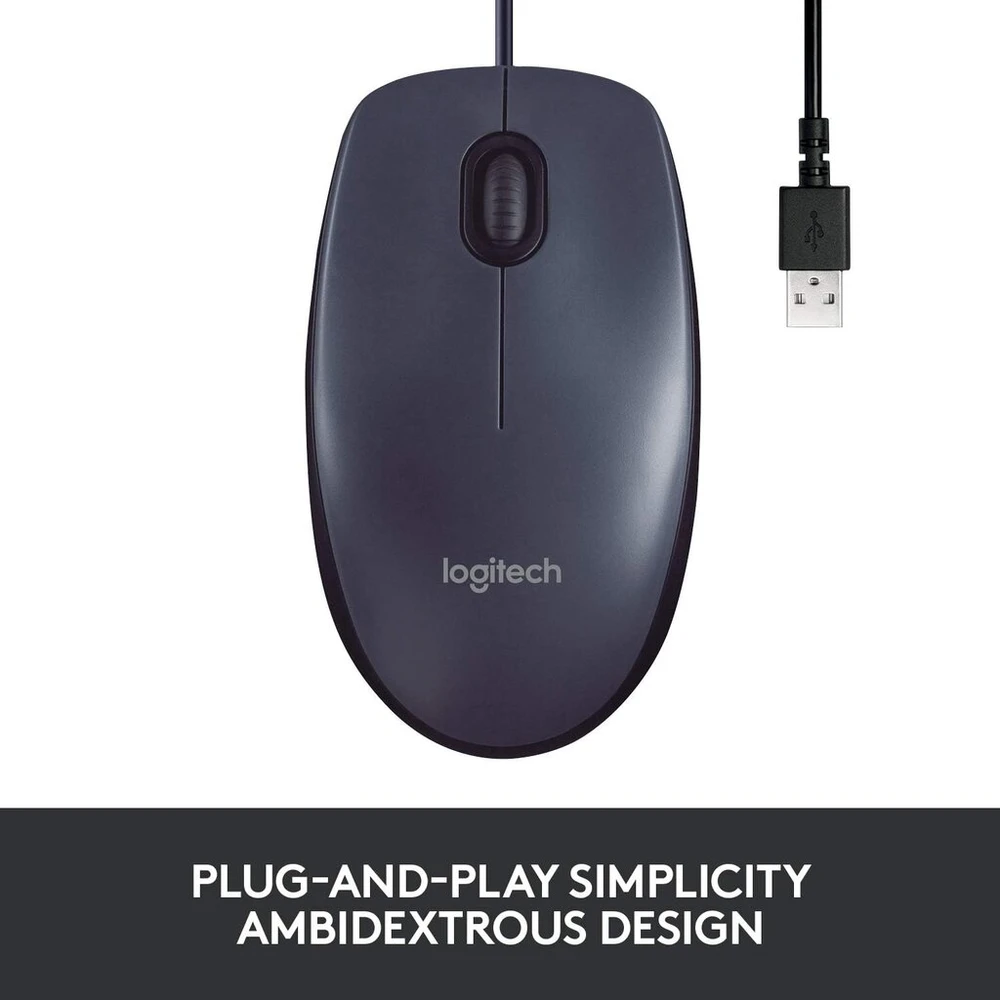 Logitech B100 pelė su laidu, Usb jungtis, 800 Dpi optinis jutiklis, 3 mygtukai kairiarankiams ir dešiniarankiams, Pc / Mac - juoda