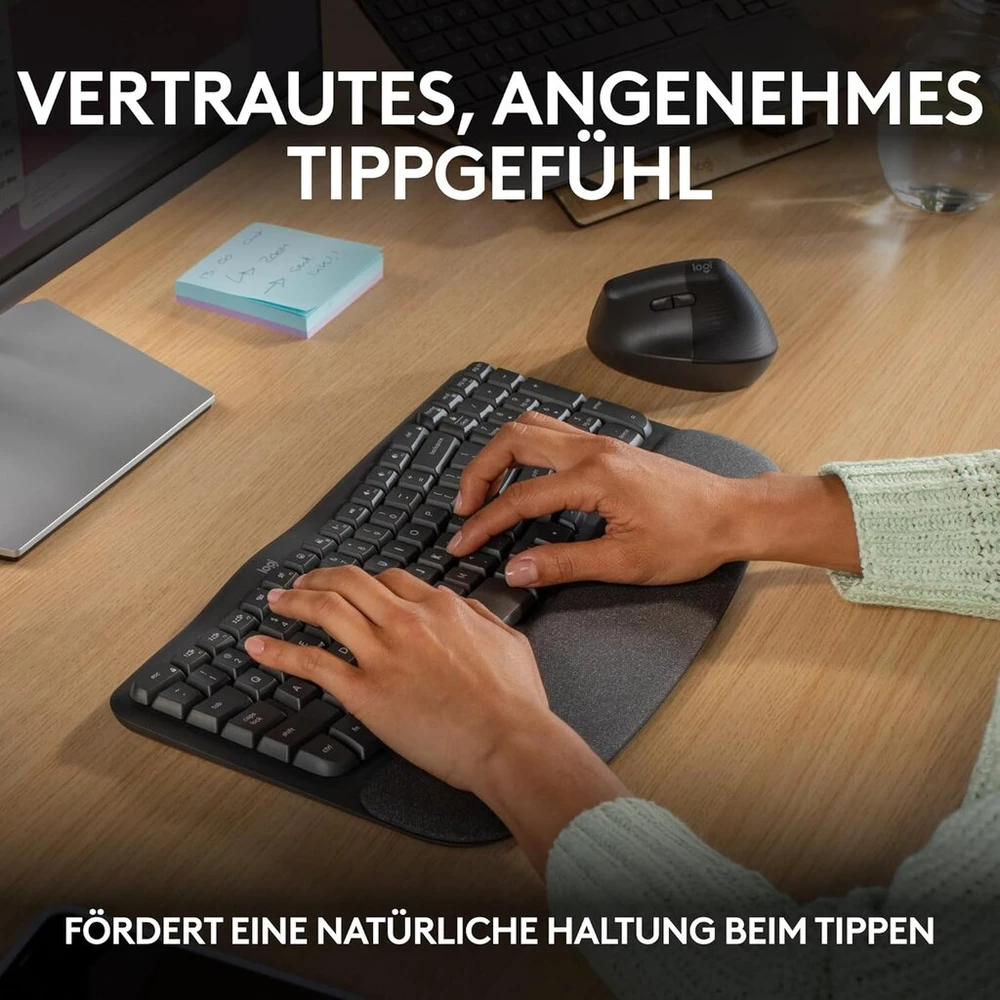 Logitech Wave Keys belaidė ergonominė klaviatūra - Graphite, skandinaviškas Qwerty išdėstymas