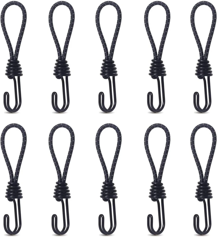 Lohill 10 elastinių diržų su kabliukais rinkinys, 15 cm guminis įtempiklis su kabliukais, tento įtempiklis su spiraliniais kabliukais, plėtikliai, įtempimo kabliukai, plėtiklių kilpos, palapinės gumų tvirtinimas